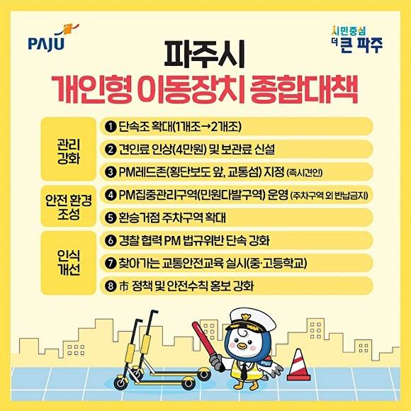 파주시 개인형 이동장치 종합대책 시행 안내문. [사진=파주시]
