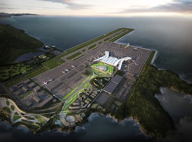 가덕도 해상에 들어설 신공항의 조감도. 완공 시 인천공항과 더불어 국가 항공 인프라의 양대 축이 될 것으로 전망된다. 가덕도신공항건설공단 제공