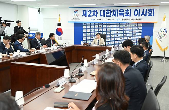 지난 22일 열린 제2차 대한체육회 이사회의 회의 장면. 대한체육회 제공
