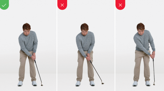 양손의 밸런스가 잡힌 스트로크(왼쪽부터), 오른손 위주로 쳐서 왼손목이 젖혀진 모습, 왼손을 과도하게 써서 왼팔이 경직된 모습.