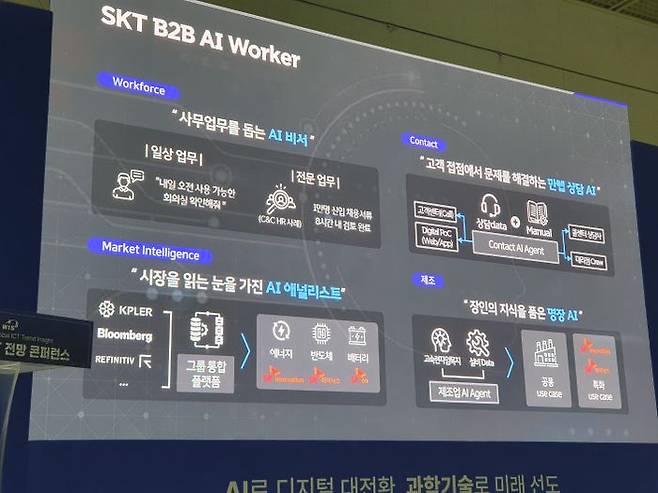 24일 서울 코엑스에서 열린 '2025 월드IT쇼'에서 신용식 SK텔레콤 부사장이 'AI 에이전트가 이끄는 AI 전환' 기조강연을 하고 있다.ⓒ데일리안 조인영 기자