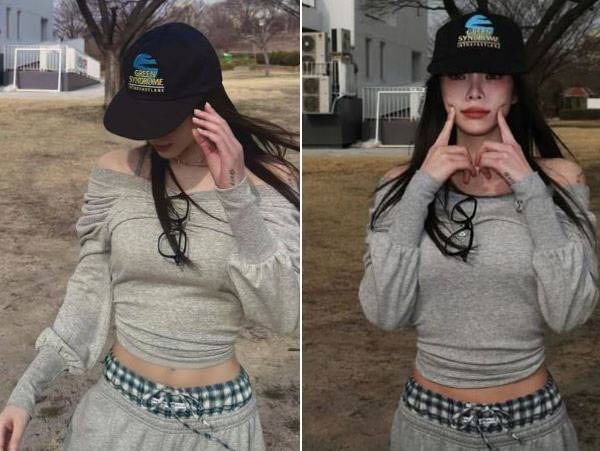 헤이즈가 회색 크롭 맨투맨을 입고 잘록한 허리를 공개했다./사진=헤이즈 인스타그램 캡처