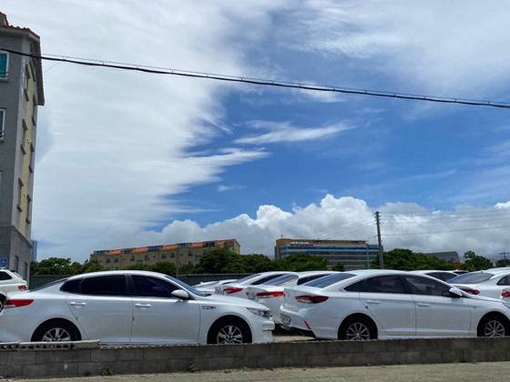 제주시내의 한 렌터카 차고지에서 관광객들을 기다리고 있는 렌터카들. 최충일 기자