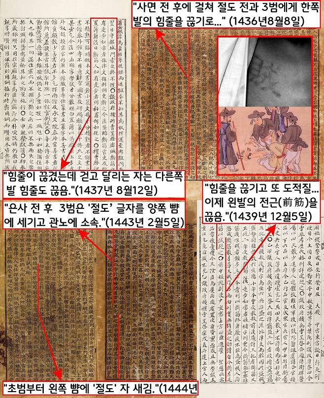 세종이 온정주의를 천명하자 대안이 속출했다. 절도 3범의 한쪽 발, 양쪽 발의 힘줄을 끊어 재발을 방지했지만 그것도 신통치않자 ‘절도’ 두 글자를 뺨에 새기는 자자형‘까지 채택했다. 급기야 초범부터 뺨에 ’절도‘ 두 글자를 새겼다.