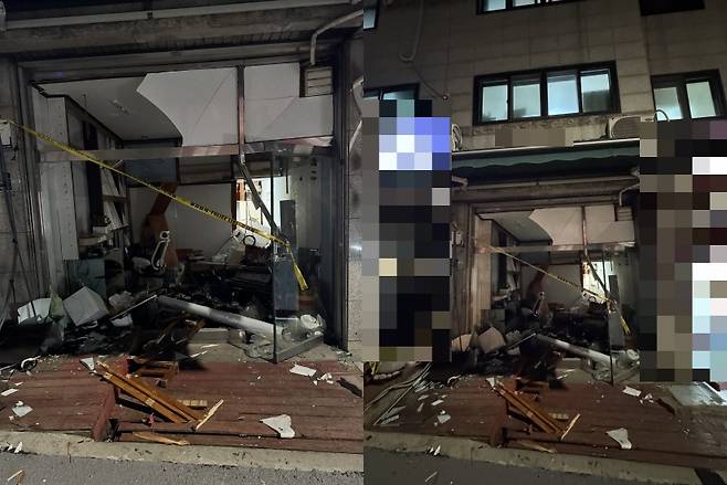 지난 23일 저녁 서울 성동구 사근동 한 가게로 70대 남성 운전자가 돌진하는 사고가 발생했다. /사진=독자제공.