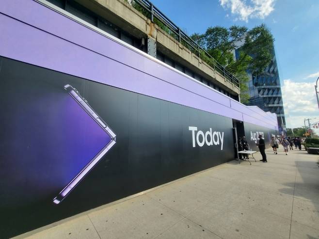 2022년 8월 뉴욕 맨해튼 미트패킹 디스트릭트 중심부에 위치한 삼성 언팩 행사장 외관. /사진=김승한 기자