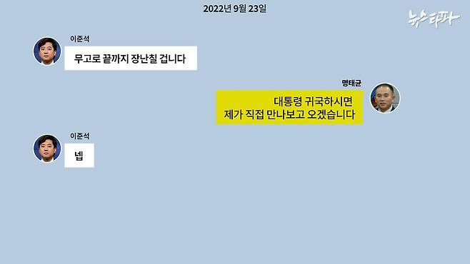 ▲이준석-명태균 메시지(2022.9.23.)&nbsp;(출처 : 명태균PC)