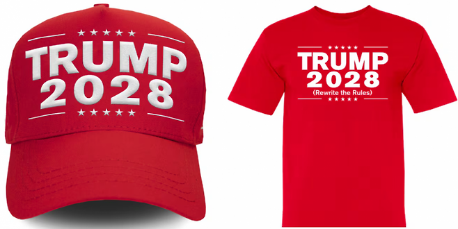 트럼프 재단에서 판매하는 모자와 티셔츠. 트럼프 재단 공식 홈페이지