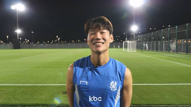 ▲ 사우디 현지시간 24일 KBC 취재진과 만나 인터뷰 중인 광주FC 오후성&nbsp;