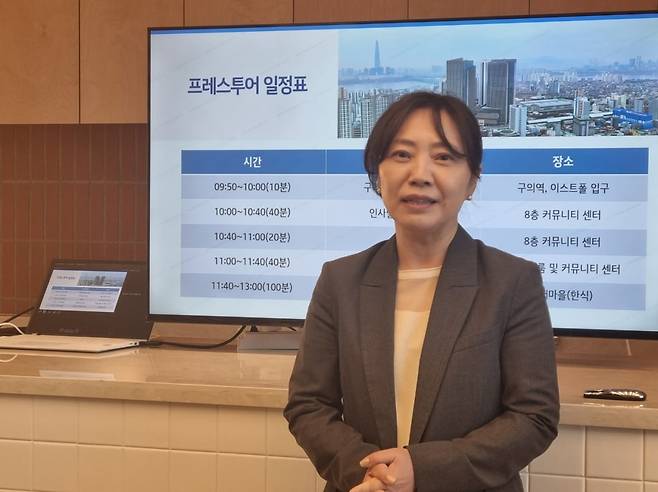 박기주 KT에스테이트 상무가 리마크빌 이스트폴 개발에 대해 설명하고 있다. 사진=민보름 기자