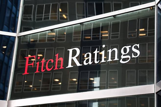 A Fitch Ratings logo is seen on the building in New York City in 2022. (Getty Images)