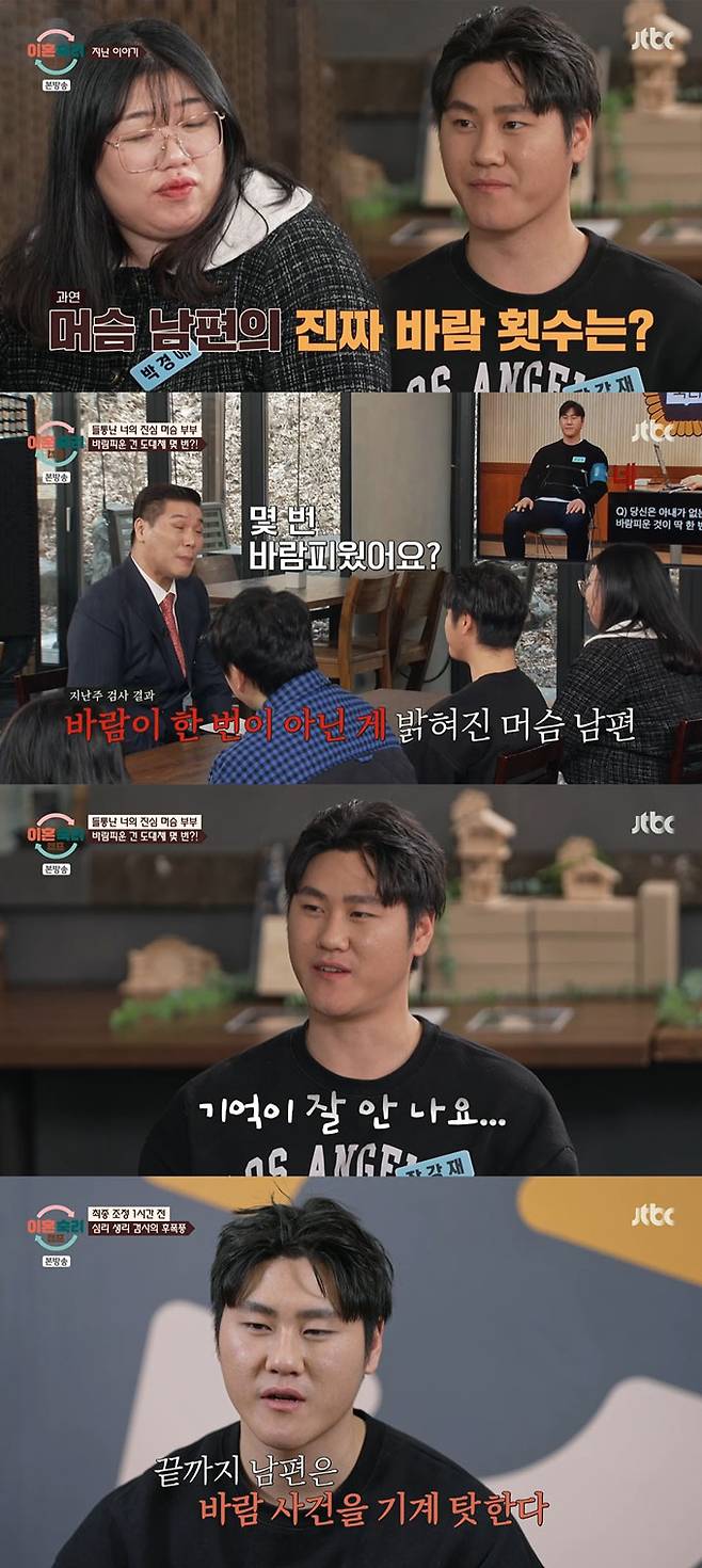 '이혼숙려캠프'의 '머슴 부부' 남편이 외도가 한 번이라고 주장했지만 심리생리검사 '거짓'으로 판별되자 기계 탓을 했다. /사진=JTBC '이혼숙려캠프' 방송 화면