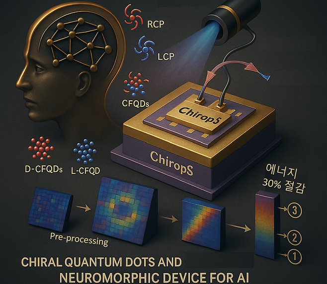 카이랄 자성 양자점을 이용하여 제작한 뇌 모사 뉴로모픽 ChiropS 소자 모식도 [KAIST 제공]
