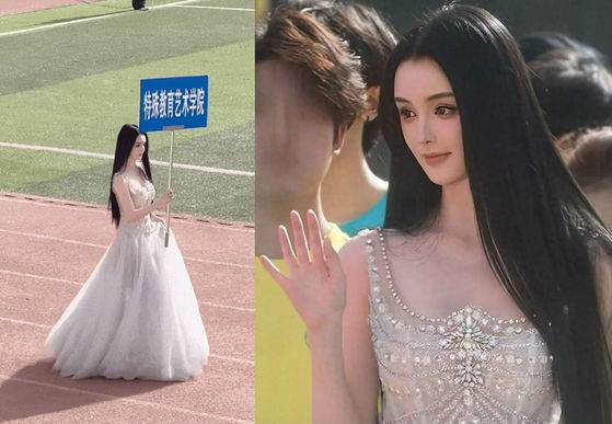[서울=뉴시스] 23일(현지시각) 중국 지무신문, 홍성신문 등 현지 매체에 따르면 지난 17일 중국의 시안미술학원(대학) 교내 체육대회에서 한 여대생이 AI같은 미모로 화제를 모았다. (사진= 웨이보 갈무리 ) 2025.04.24. photo@newsis.com *재판매 및 DB 금지