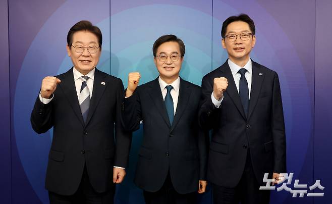 더불어민주당 제21대 대통령선거 경선에 나선 이재명(왼쪽부터), 김동연, 김경수 예비후보. 국회사진취재단