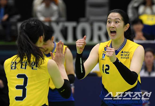 현대건설 이다현이 득점 후 환호하고 있다. 수원=박재만 기자 pjm@sportschosun.com/2025.01.29/