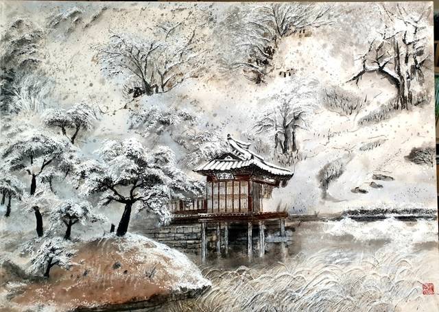 ▲ 선교장 활래정 설경  한지 수묵채색 72.7×53.0cm