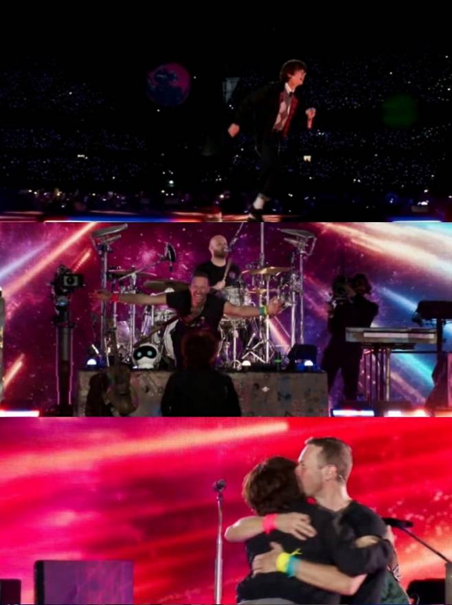 "마이 브라더♥" 방탄소년단 진, 콜드플레이 韓 마지막 공연 환상 입맞춤·열광 무대