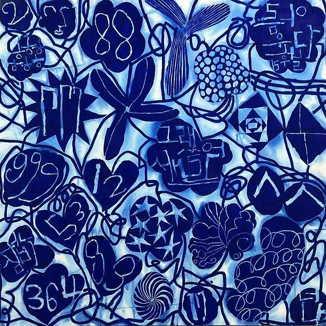 김선형, Gardenblue, 2025, 천에 혼합재료, 152x152cm *재판매 및 DB 금지