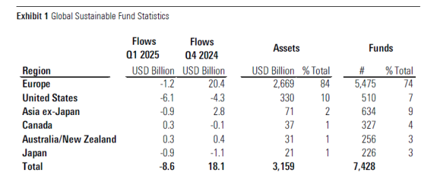 글로벌 ESG 펀드 자금 유입·유출 현황. 출처: 모닝스타