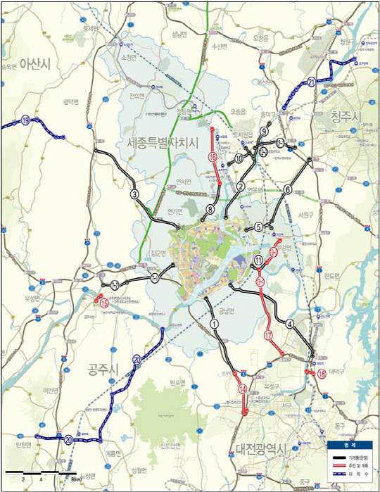 행복도시 광역도로 노선현황. 행복청 제공