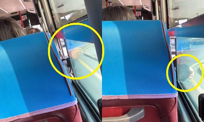 제주의 한 시내버스에서 중국인으로 추정되는 여성이 창밖으로 담배를 버리는 모습.&nbsp;서경덕 교수&nbsp;SNS&nbsp;캡처