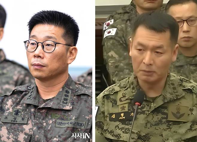 조성현 수방사 제1경비단장(왼쪽)과 김형기 특전사 제1특전대대장. ⓒ시사IN 박미소, 국회 유튜브 갈무리