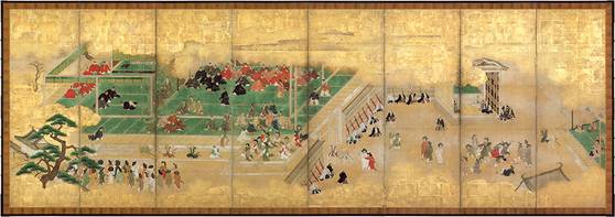 서울역사박물관(서울 종로구)이 한·일 국교 정상화 60주년을 맞아 조선통신사 특별전 ‘마음의 사귐, 여운이 물결처럼’을 6월29일까지 연다. 유네스코 세계기록유산 24건을 포함해 국내외 18개 기관이 소장한 총 111건, 128점의 유물이 선보인다. 사진은 에도에서 통신사 일행이 화려한 환대를 받는 장면을 금병풍으로 담은 '통신사환대도병풍'(가노 마스노부, 1655, 유네스코 세계기록유산·교토시 지정문화재, 센뉴지). 사진 서울역사박물관