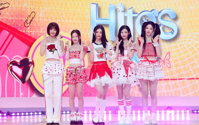 Girl group HITGS pose during their debut showcase held in Seoul, Monday. (H Music Entertainment)