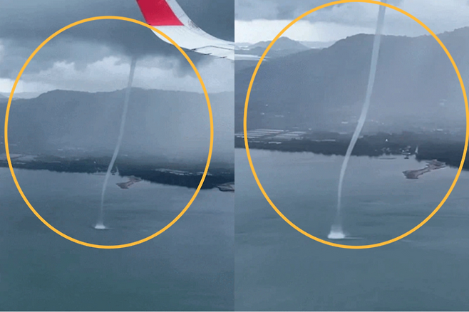 지난 25일 태국 방콕에서 출발해 푸껫으로 향하던 비행기를 탄 승객이 촬영한 용오름. [사진 출처 = 페이스북]