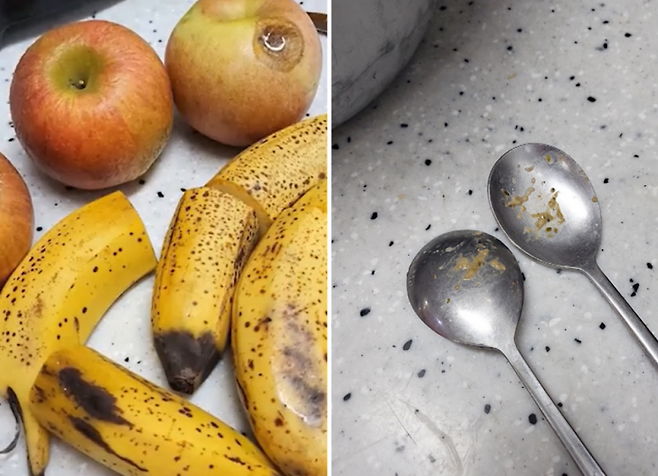 김건희 여사 일가가 운영하는 경기 남양주시의 한 요양원에서 입소자들에게 제공된 간식과 식기. MBC 뉴스 캡처