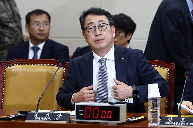 유영상 SK텔레콤 대표이사가 30일 오전 서울 여의도 국회 과학기술정보방송통신위원회에서 열린 YTN 등 방송·통신 분야 청문회에 출석하고 있다. 사진=뉴스1