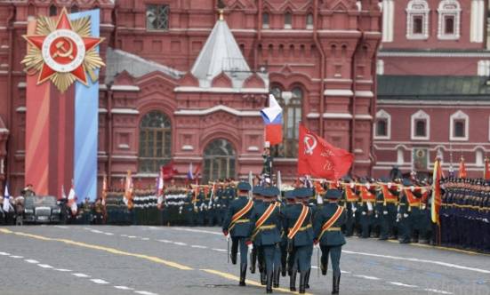 Russian soldiers are seen during the Victory Day military parade at the Red Square in Moscow, Russia on May 9, 2024. [YONHAP]