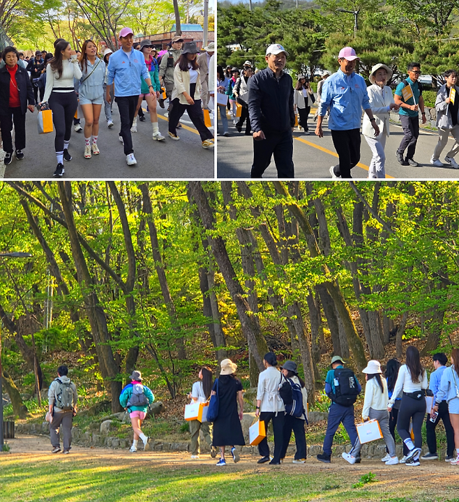 오세훈 서울시장과 길기연 서울관광재단 대표이사 등 주요 인사와 글로벌 하이킹 메이트가 관악산을 등산 중이다 / 사진=김혜성 여행+ 기자