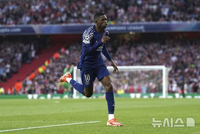 [런던=AP/뉴시스]PSG 뎀벨레 결승골. 2025.04.29.