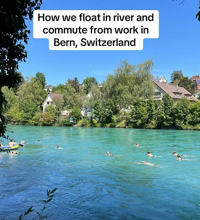 수영해서 통근하는 스위스 사람들 [사진 출처 = 틱톡]