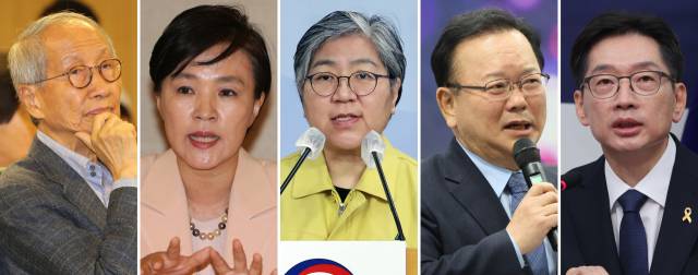 ▲30일 출범하는 더불어민주당 '진짜 대한민국 선대위'에서 총괄선대위원장을 맡을 것으로 알려진 윤여준 전 환경부 장관(왼쪽부터), 강금실 전 법무부 장관, 정은경 전 질병관리청장, 김부겸 전 총리, 김경수 전 경남지사. ⓒ연합뉴스