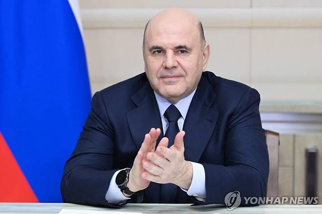 북러 두만강 자동차 다리 화상 착공식 참석한 미하일 미슈스틴 러시아 총리  [타스 연합뉴스. 재판매 및 DB 금지]