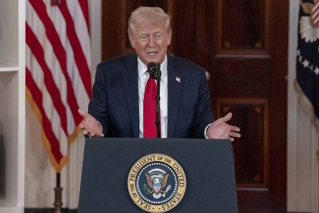 백악관서 발언하는 트럼프 대통령. EPA연합뉴스