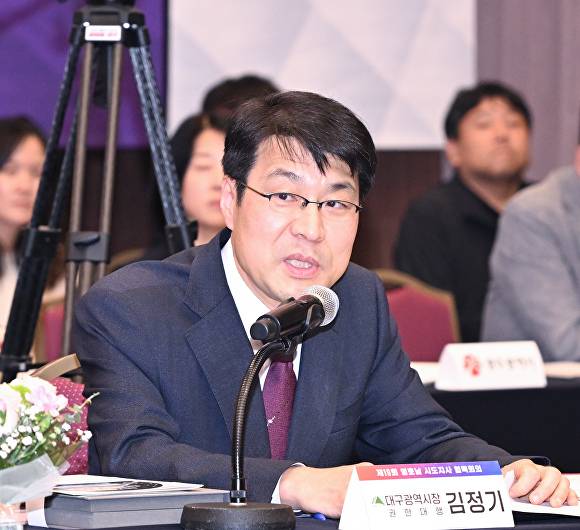 김정기 대구시장권한대행 행정부지사가 영호남 시도지사 협력회의에서 발언하고 있다 [사진=대구시]