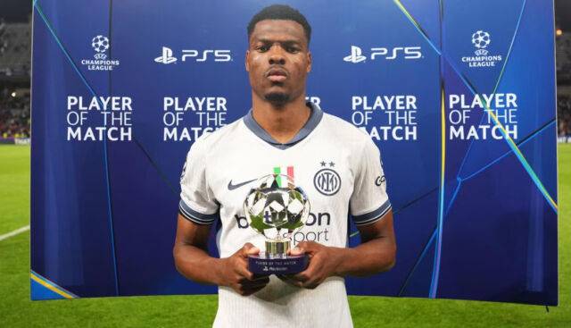 둠프리스가 2024-2025 UEFA 챔피언스리그 바르셀로나-인테르 밀란 준결승 1차전 POTM에 선정됐다. /UEFA 제공