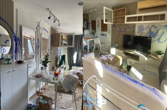 1년간 세 들어 살던 우크라이나 관광객이 보증금 갈등으로 망가뜨리고 도망간 태국 푸껫의 한 아파트. 페이스북 캡처