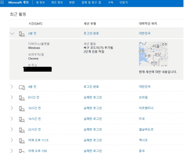 마이크로소프트 기업·개인 계정을 노린 해외 무단 로그인 시도가 4월 초부터 일부 본격화한 것으로 확인했다. (사진=마이크로소프트 계정 캡처)