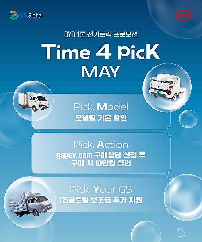 1톤 전기트럭 T4K 5월 프로모션 홍보 이미지 [GS글로벌 제공]