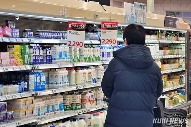 소비자가 서울의 한 대형마트에서 우유를 고르고 있다. 쿠키뉴스 자료사진
