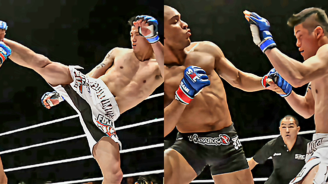 ‘바키’ 박원식이 2010년 12월 일본 도쿄 아리아케 콜리시엄에서 드림 대표로서 센고쿠와 교류전을 치르고 있다. 상대 선수는 훗날 UFC 9전 파이터가 되는 막시모 블랑코. 사진=ワールドビクトリーロード/日本レスリング協会