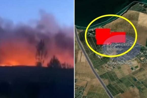 2일 우크라이나 드론이 크림반도의 여러 비행장을 공격하면서 대규모 폭발과 화재가 발생했다(왼쪽). 폭발로 인한 화재는 위성에서도 관측됐다(오른쪽). 아스트라 제공