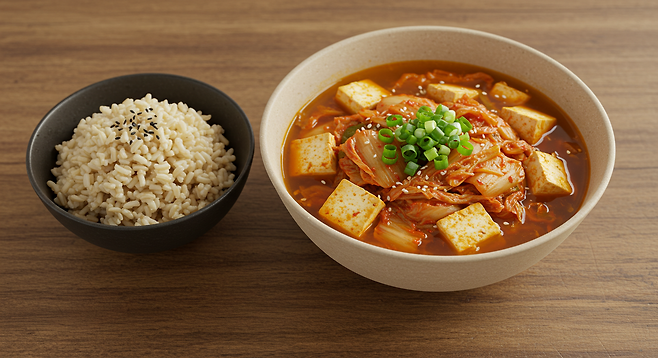 A steaming bowl of Kimchi Stew