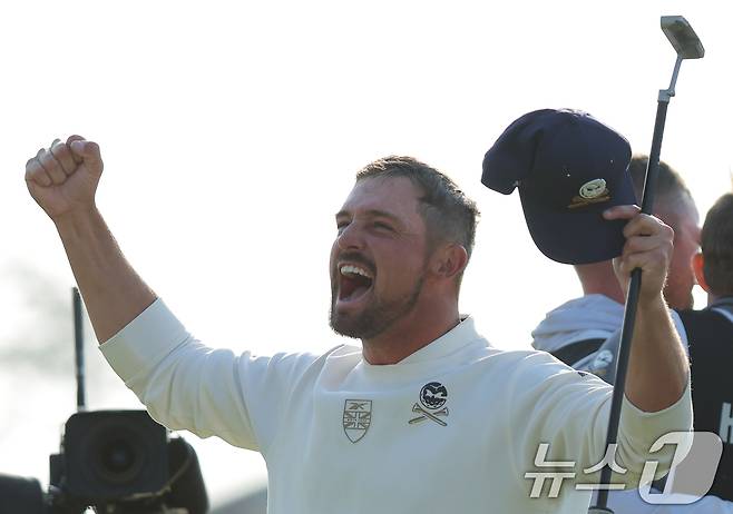 4일 인천 연수구 잭니클라우스 골프클럽에서 열린 LIV골프 코리아 파이널라운드에서 우승을 차지한 브라이슨 디섐보가 포효하고 있다. 2025.5.4/뉴스1 ⓒ News1 박정호 기자