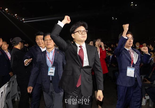 한동훈 국민의힘 대선 경선 후보가 3일 오후 경기 고양시 킨텍스에서 열린 21대 대선 후보 선출을 위한 제5차 전당대회에 참석하고 있다. ⓒ데일리안 홍금표 기자